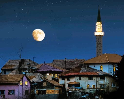 Sarajevo Buildings And Moon paint by numbers