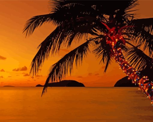 Palm Trees Christmas Art Sunset paint by numbers