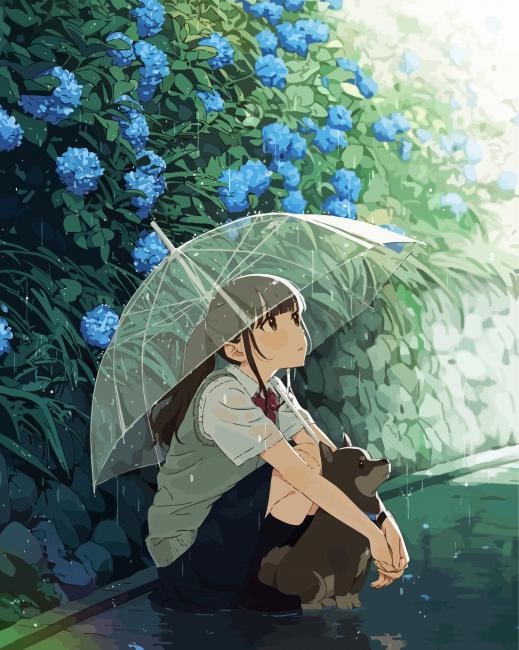 Waiting Anime Girl In The Rain paint by numbers
