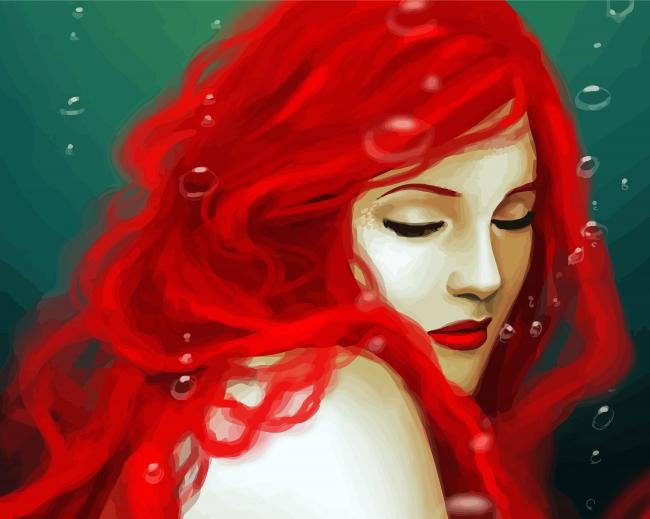 Red Hair Woman In Water paint by numbers