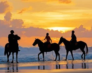 Horses On The Beach At Sunset paint by numbers