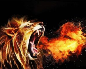 Lion Roaring Fire paint by numbers