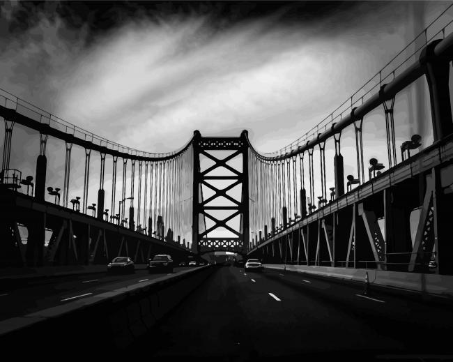 Black And White Benjamin Franklin Bridge paint by numbers