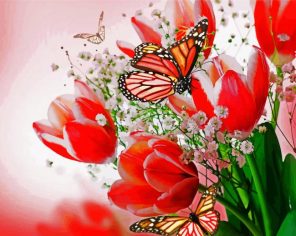 Butterfly On Red Tulips paint by numbers