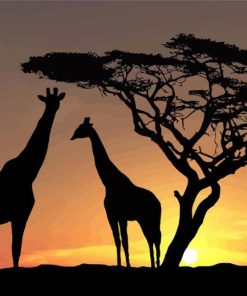 Giraffe Silhouette African Landscape paint by numbers
