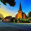 Village Church Sunset paint by numbers
