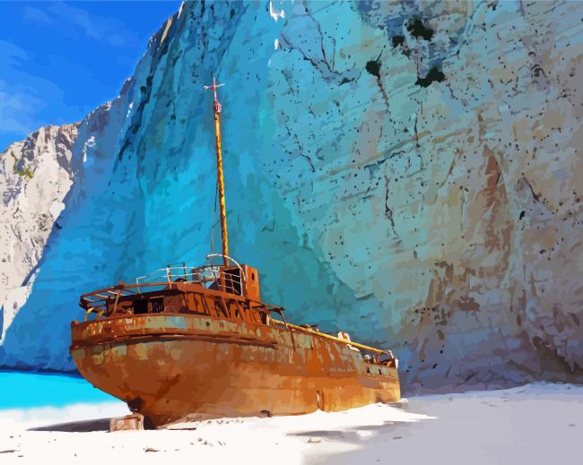 Wrack Ship By Beach paint by numbers