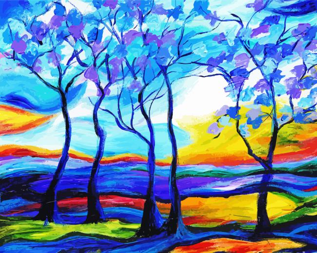 Blue Trees paint by numbers