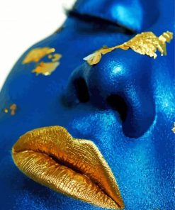Close Up Blue Gold Woman Face paint by numbers