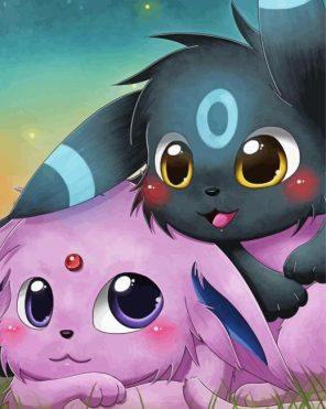 Cute Umbreon And Espeon paint by numbers