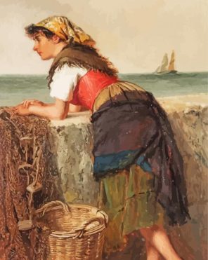 Fisherwoman At Wall paint by numbers