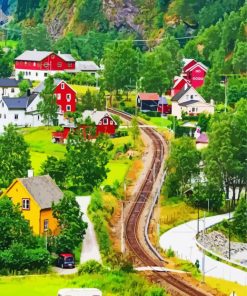 Flam Railway Norway Landscape paint by numbers