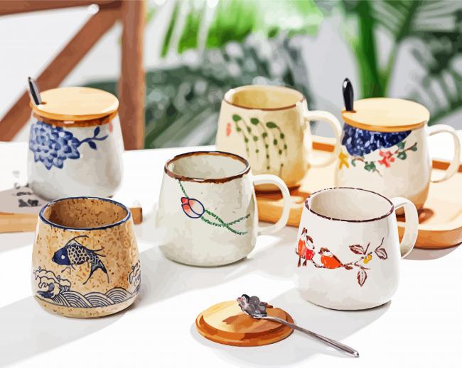 Japanese Ceramic Cups paint by numbers