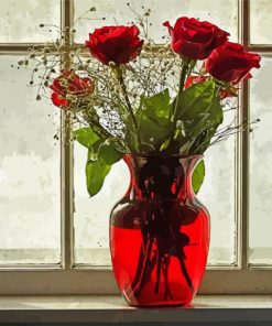 Red Roses Flowers By Window paint by numbers