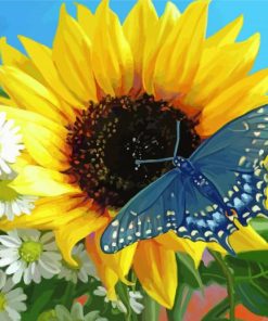 Sunflower With Butterfly Art paint by numbers