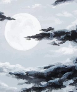 Black And White Moon And Clouds paint by numbers