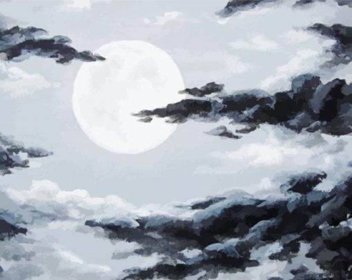 Black And White Moon And Clouds paint by numbers