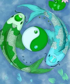 Blue And Green Ying Yang Koi paint by numbers