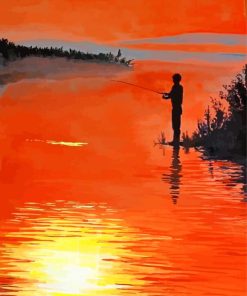 Boy Fishing At Sunset Art Paint By Number