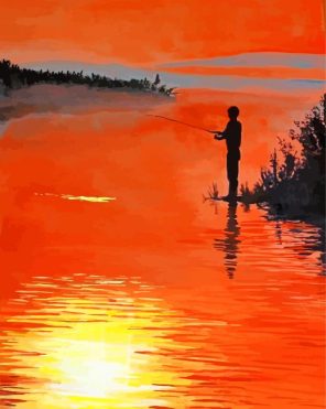 Boy Fishing At Sunset Art Paint By Number