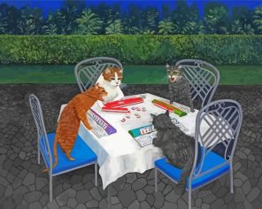 Cats Playing Mahjong Game Paint By Number