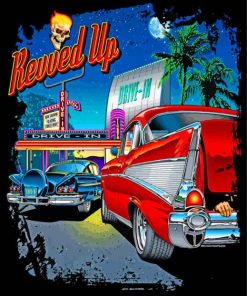 Classic Cars In Drive Ins Poster Paint By Number