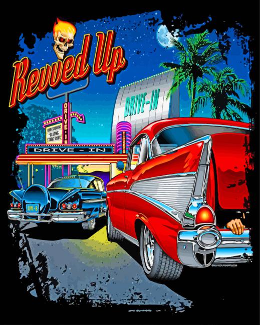 Classic Cars In Drive Ins Poster Paint By Number