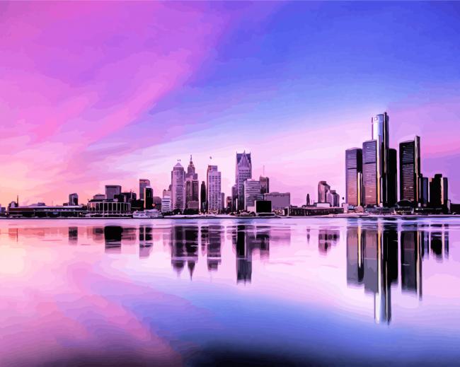 Detroit Skyline Paint By Number