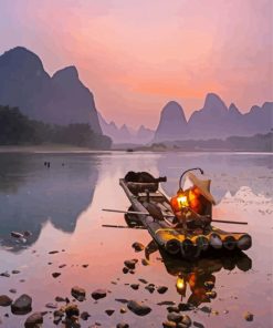 Guilin Mountains Fisherman Paint By Number