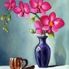Pink Orchids And Violet Vase Paint By Number