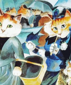 Vintage Cats With Umbrella Paint By Number
