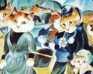 Vintage Cats With Umbrella Paint By Number