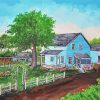 Aesthetic Farmyard And Houses Illustration Paint By Number