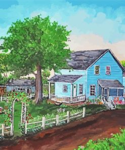 Aesthetic Farmyard And Houses Illustration Paint By Number