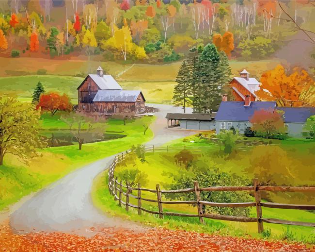 Autumn Village Path Paint By Number