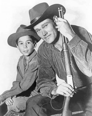 Black And White Chuck Connors And His Son Paint By Number