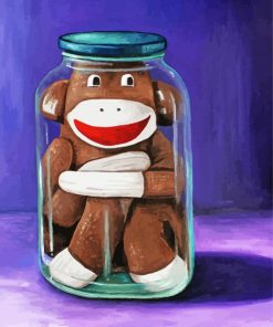 Brown Sock Monkey In Glass Jar Paint By Number