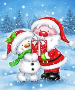 Cute Santa With Snowman Illustraation Paint By Number