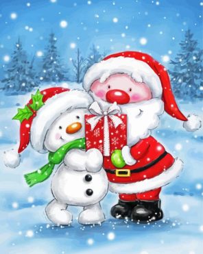Cute Santa With Snowman Illustraation Paint By Number