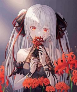 Cute Girl With Red Spider Lily Paint By Number
