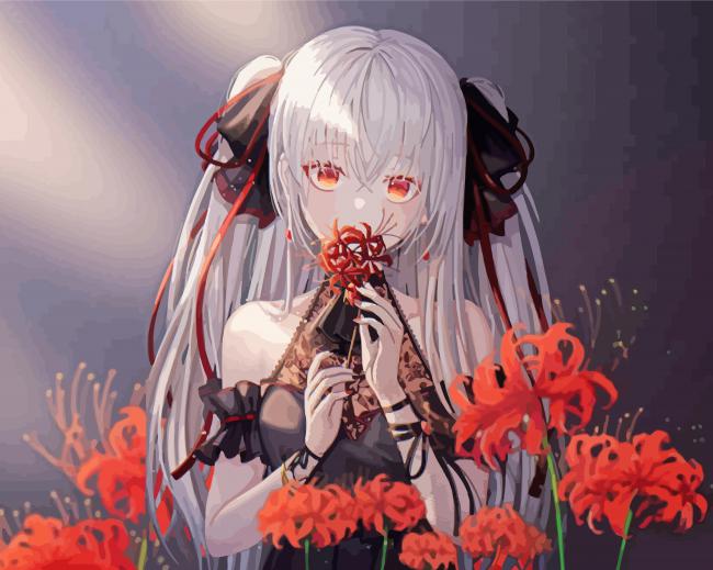Cute Girl With Red Spider Lily - Paint By Numbers 
