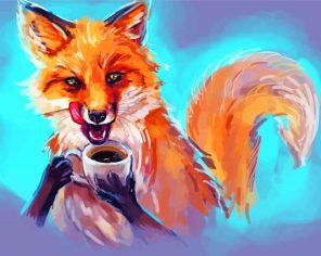 Fox Watercolor Drinking Coffee Paint By Number