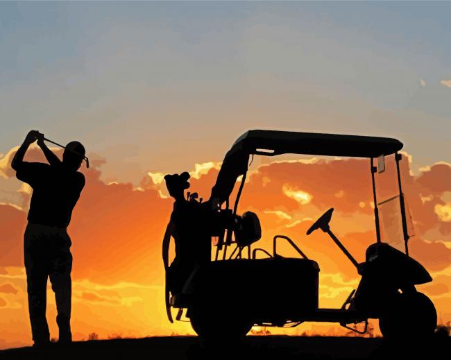 Golf Cart And Golfer Silhouette Paint By Number