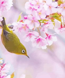 Green Bird Blossom Tree Paint By Number