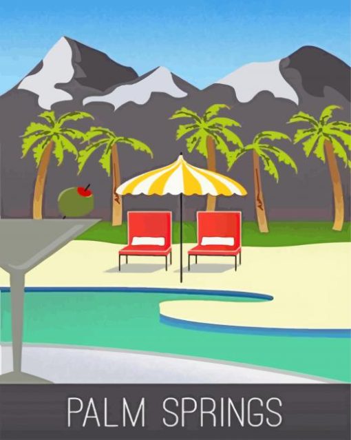 Palm Springs Pool Poster Illustration Paint By Number