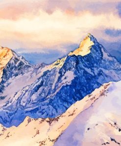 Snowy Watercolor Mountains Paint By Number