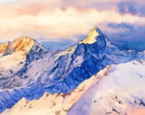 Snowy Watercolor Mountains Paint By Number