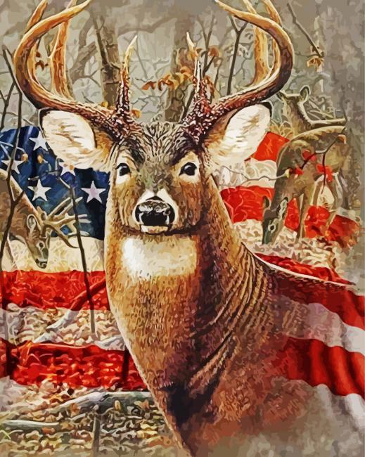 Usa Deer Flag Paint By Number