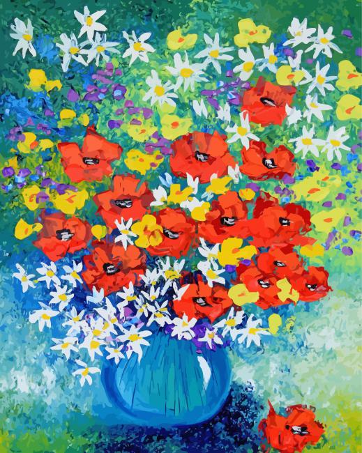 Vase With Cornflowers And Poppies Paint By Number